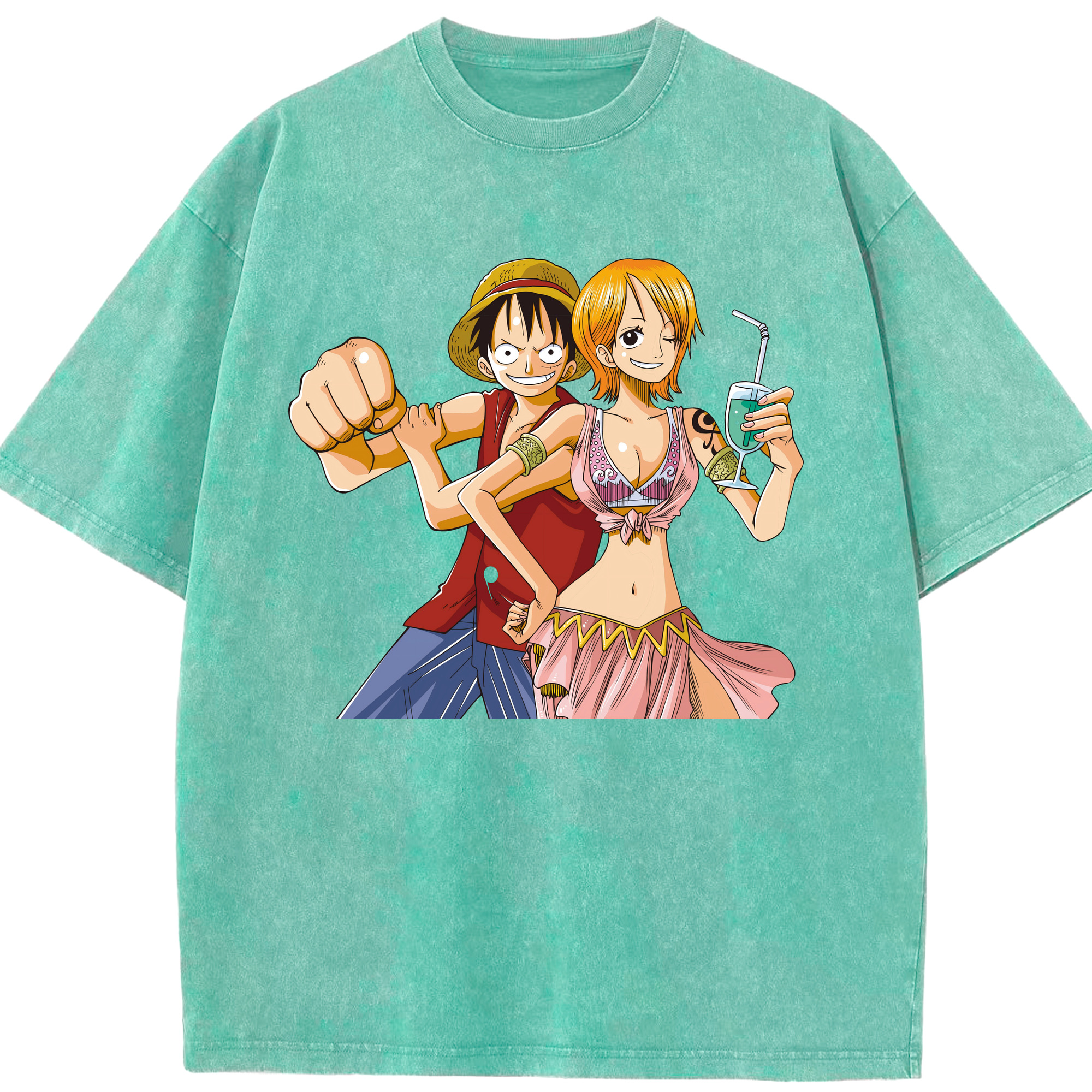 ワンピース モンキー・D・ルフィ ONE PIECE Monkey D. Luffy 綿100% ヴィンテージ風 半袖Tシャツ（フロントプリント）